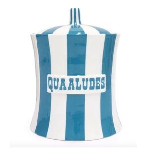 Jonathan Adler Vice Striped Blue White Quaaludes Lid Canister Jar